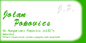 jolan popovics business card
